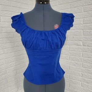 Pinup Couture Peasant Top, Royal Blue, Medium
